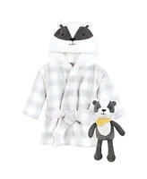 Hudson Baby Unisex Baby Plush Bathrobe and Toy Set, Badger, One Size