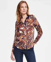 Jones New York Women's Printed Relaxed Utility Blouse