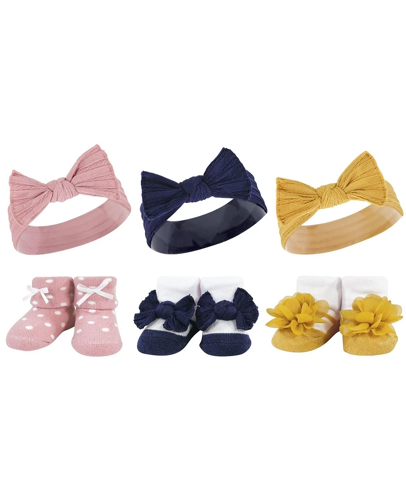 Hudson Baby Baby Girls Headband and Socks Giftset, Blush Navy, One