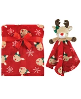 Hudson Baby Infant Girls Plush Blanket with Security Blanket, Girl Holiday Reindeer, One Size