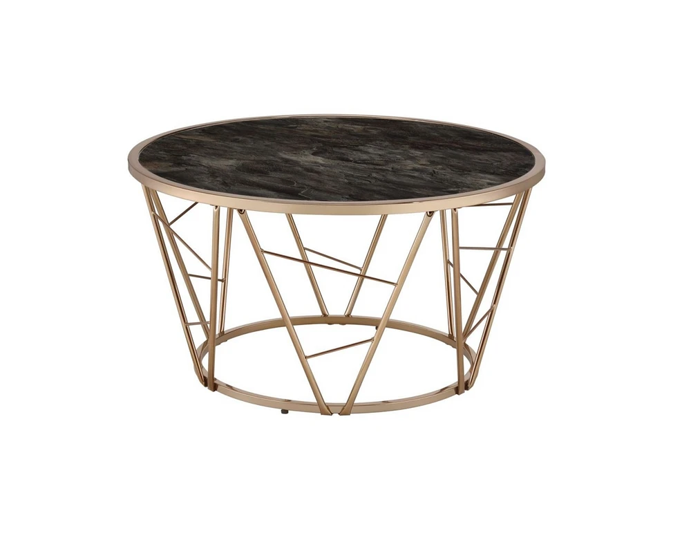 Simplie Fun Cicatrix Coffee Table, Faux Black Marble Glass & Champagne Finish