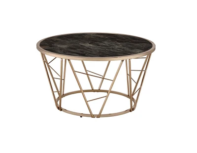 Simplie Fun Cicatrix Coffee Table, Faux Black Marble Glass & Champagne Finish