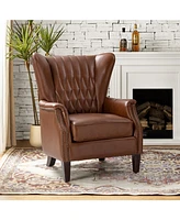 Hulala Home Traditional Brigida Genuine Leather Recliner with Tapered Solid Wood Legs