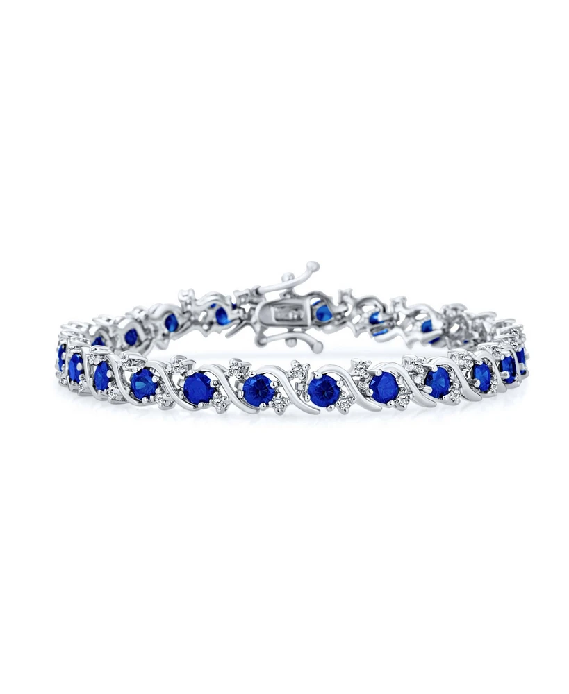 Bling Jewelry Fancy Prong Set Solitaire Round Cubic Zirconia Royal Blue Royal Blue Cz Wave Tennis Bracelet For Women 7 Inch