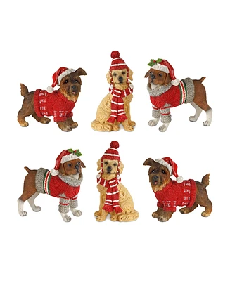 Slickblue Winter Dog Figurine With Hat And Sweater Accent (Set of 6)