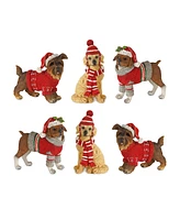 Slickblue Winter Dog Figurine With Hat And Sweater Accent (Set of 6)