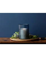 Slickblue Blue Ribbed Glass Vase Or Candle Holder 8"h