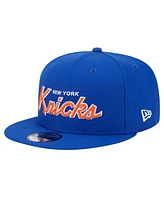 New Era Men's Blue New York Knicks Evergreen Script Side Patch 9FIFTY Snapback Hat