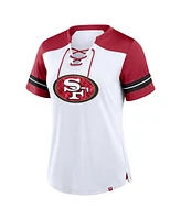 Fanatics Women's White/Scarlet San Francisco 49ers Foiled Primary Lace-Up T-Shirt