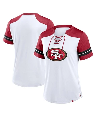 Fanatics Women's White/Scarlet San Francisco 49ers Foiled Primary Lace-Up T-Shirt