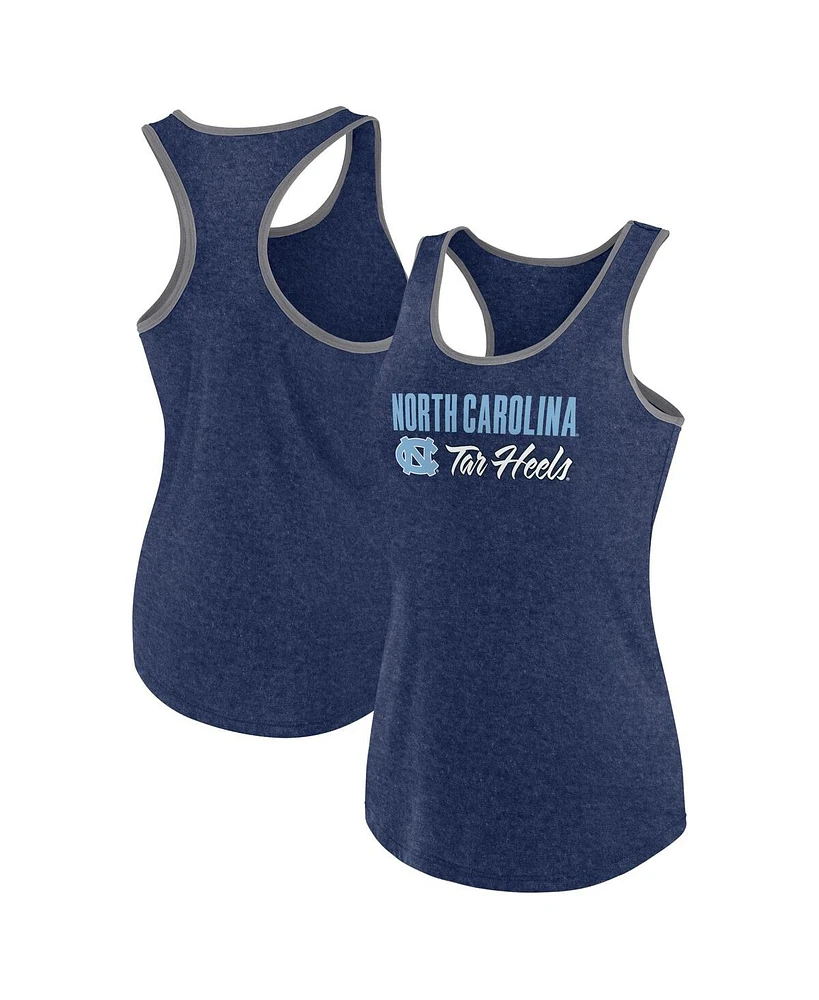 Fanatics Women's Heather Navy North Carolina Tar Heels Fuel Racerback Tank Top