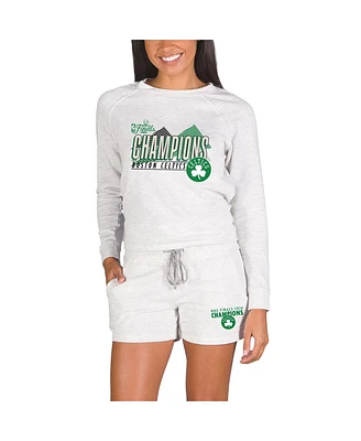 Concepts Sport Women's Oatmeal Boston Celtics 2024 Nba Finals Champions Mainstream Tri-Blend Long Sleeve T-Shirt Shorts Set