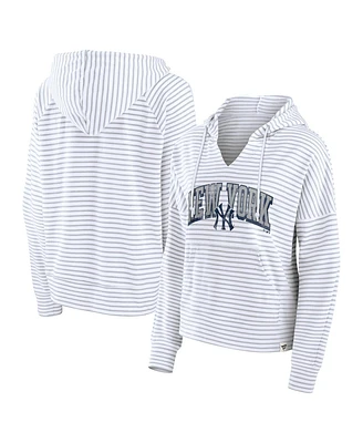 Fanatics Women's White New York Yankees Striped Fundamentals Notch Neck Pullover Hoodie