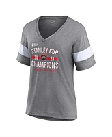 Fanatics Women's Heather Gray Florida Panthers 2024 Stanley Cup Champions Throwback Tri-Blend V-Neck Fashion Top