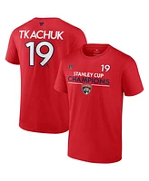 Fanatics Men's Matthew Tkachuk Red Florida Panthers 2024 Stanley Cup Champions Authentic Pro Name Number T-Shirt