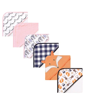 Hudson Baby Infant Girl 6Pc Cotton Rich Hooded Towels Bundle Set, Fox Pink Safari, One Size