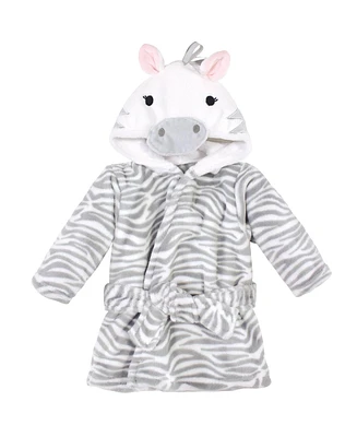 Hudson Baby Baby Girls Plush Animal Face Bathrobe, Gray Zebra, 0-9 Months