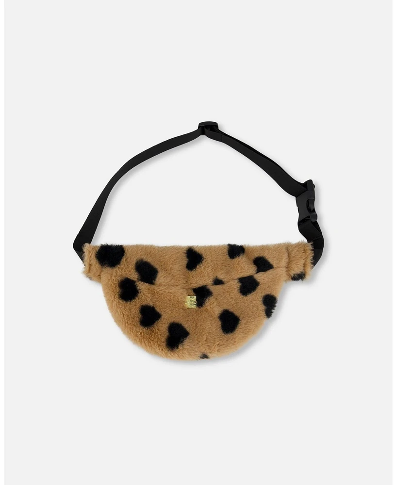 Deux par Deux Girl Faux Fur Fanny Bag Caramel Printed Heart - Toddler|Child