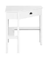 Homcom Wooden Corner Computer Desk w/ 2 Storage Shelves & Drawer for Small Rooms, White