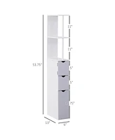 Homcom 54" Tall Bathroom Storage Cabinet, Freestanding Linen Tower with 2-Tier Shelf and Drawers, Narrow Side Floor Organizer, White