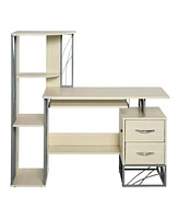 Homcom Modern Computer Writing Desk Pc Workstation w/Shelves & Drawers, Natural