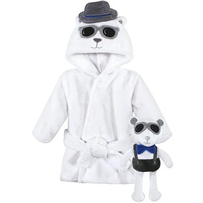 Hudson Baby Infant Boy Plush Bathrobe and Toy Set, Handsome Bear, One Size