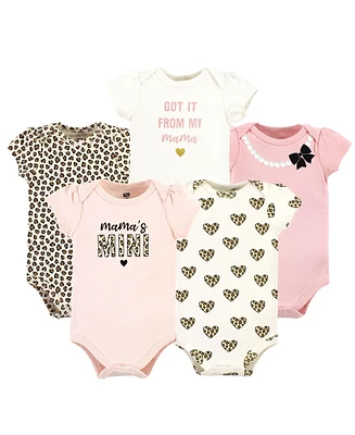 Hudson Baby Baby Girls Cotton Bodysuits, Leopard Hearts 5 Pack