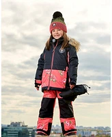 Deux par Big Girls Two Piece Snowsuit Black With Print Pant Printed Coral Flowers