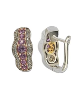 Suzy Levian New York Pink Sapphire & Lab-Grown White Sapphire Curvy Frame Huggie Hoop Earrings in Sterling Silver by Suzy Levian