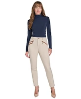 Tommy Hilfiger Women's Faux-Leather-Trim Ankle Pants