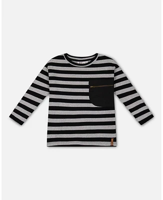 Deux par Deux Toddler Boys Striped Rib T-Shirt Black - Toddler|Child