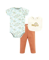 Hudson Baby Girls Cotton Bodysuit, Pant and Bib Set