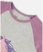 Deux par Baby Girls Organic Cotton Two Piece Pajama Set Mauve Printed Unicorns