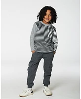 Deux par Little Boys Striped Brushed T-Shirt With Pocket Gray And White - Toddler|Child