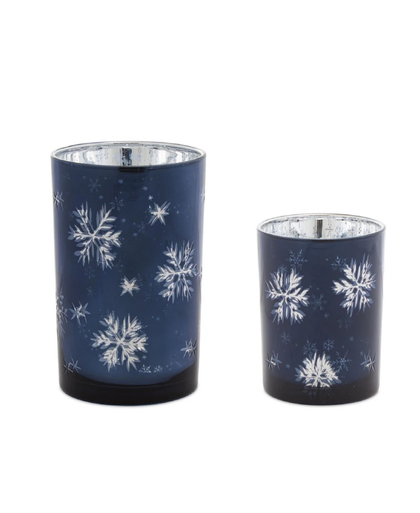 Slickblue Frosted Votive Candle Holder with Snowflake Design (Set of 2)