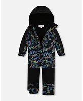 Deux par Toddler Boys One Piece Snowsuit Black Printed Dinos