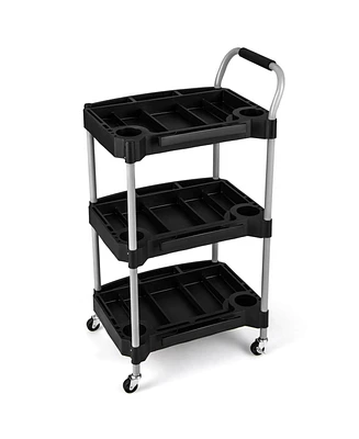 Costway 3 Tier Rolling Tool Cart with Handle Tool Storage Slot Universal Wheels for Garage