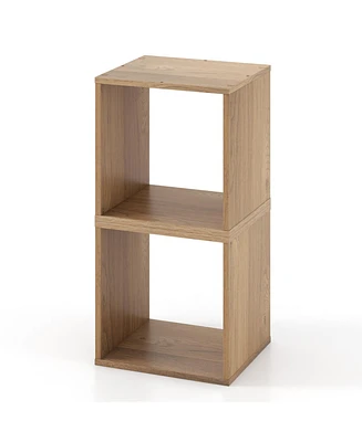 Slickblue 2 Cubes Stackable Bookcase for Living Room and Study-Natural