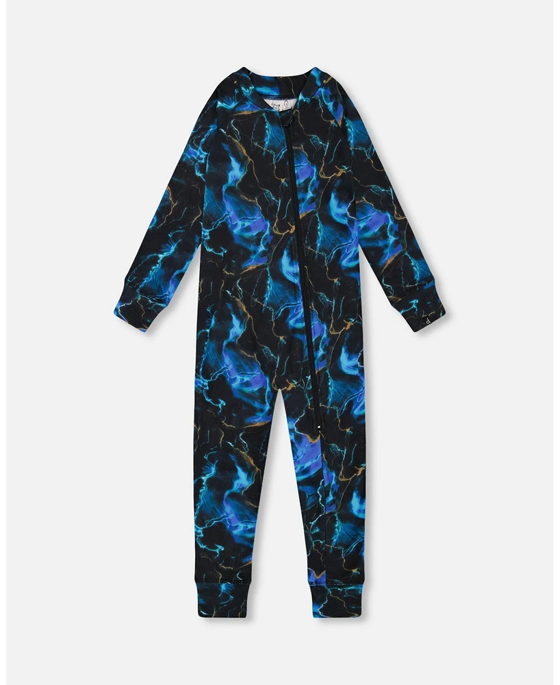 Deux par Baby Boys One Piece Thermal Underwear Black Printed Storm