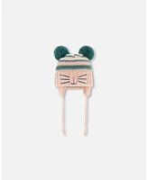 Deux par Deux Girl Knit Hat With Ears Light Pink Cat Face - Toddler|Child