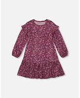 Deux par Deux Toddler Girls Dress With Frills Burgundy Printed Flowers - Toddler|Child