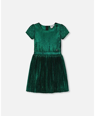 Deux par Toddler Girls Short Sleeve Dress With Pleated Skirt Metallic