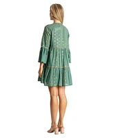 La Moda Clothing Women's Green Short Dress with Gold Polka Dots