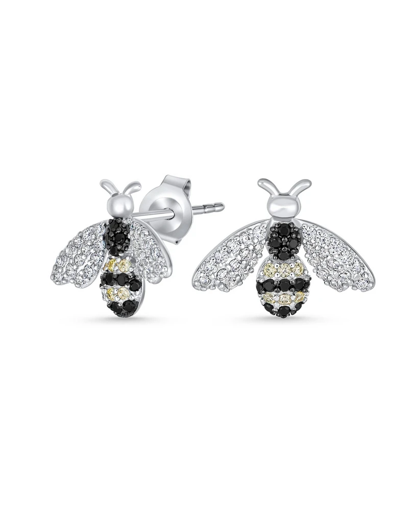 Bling Jewelry Estate Art Deco Style Garden 3D Insect Micro pave Black White Cubic Zirconia Queen Bumble Bee Stud Earrings Sterling Silver