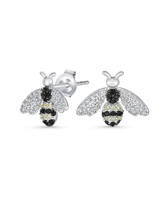 Bling Jewelry Estate Art Deco Style Garden 3D Insect Micro pave Black White Cubic Zirconia Queen Bumble Bee Stud Earrings Sterling Silver
