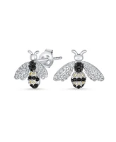 Bling Jewelry Estate Art Deco Style Garden 3D Insect Micro pave Black White Cubic Zirconia Queen Bumble Bee Stud Earrings Sterling Silver