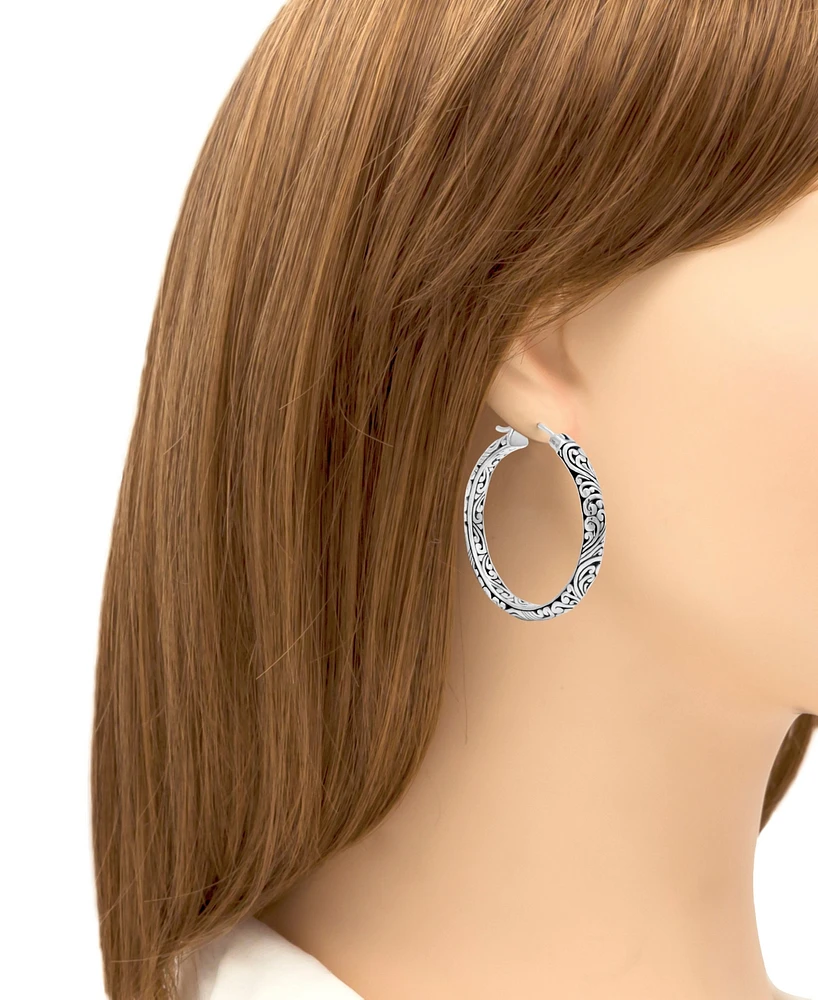 Devata 35mm Bali Filigree Hoop Earrings in Sterling Silver