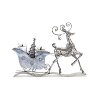 Slickblue Silver Hammered Metal Deer With Sleigh And Presents Display 26.5"l