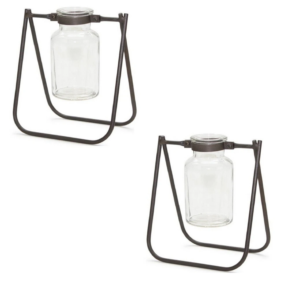 Slickblue Hanging Glass Jar Vase With Metal Stand (Set of 2)