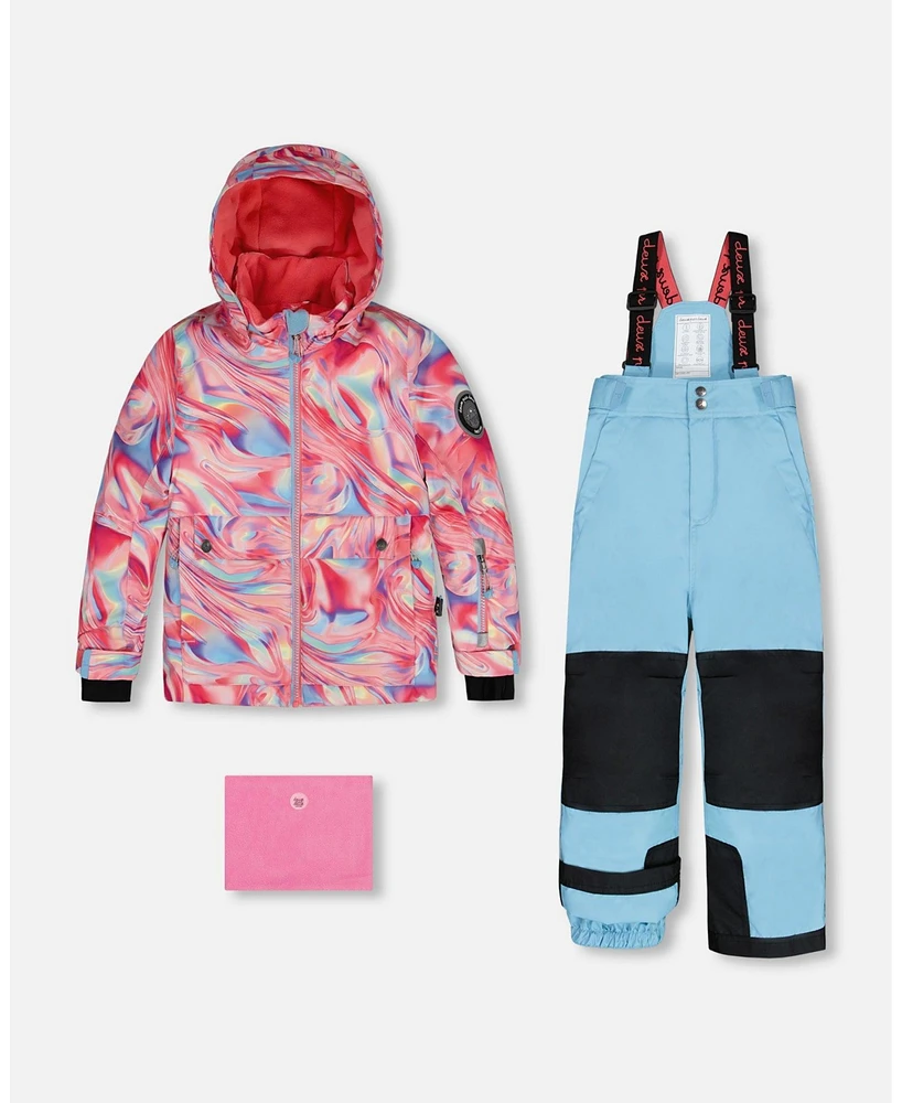 Deux par Girl Two Piece Snowsuit Air Blue Printed Marble - Child